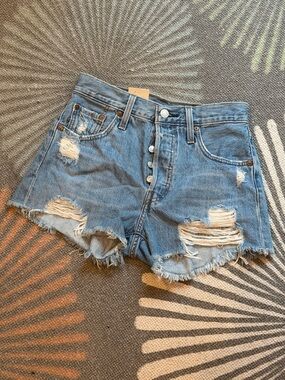 Levi's Light Blue Distressed Button-Fly Jean Shorts